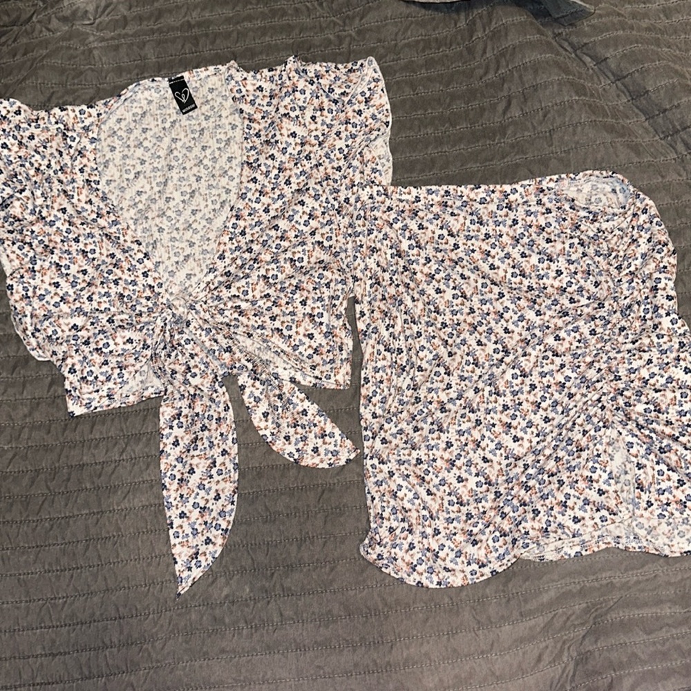 Floral Tie Front Top and Mini Skirt Set